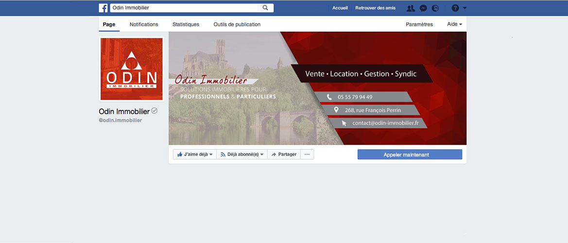 Habillage réseaux sociaux Odin Immobillier réalisé par La Parade - strategie & design maker freelance